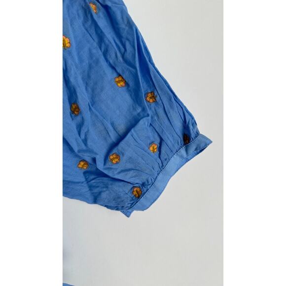 Scotch Soda Womens Blue Gathered 3/4 Sleeve Embroidered Top Size Medium NWT - Picture 8 of 11